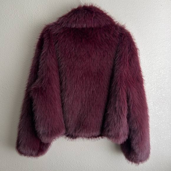 REBECCA MINKOFF Plush Faux Fur Jacket in Rich Burgundy - Picture 2 of 7